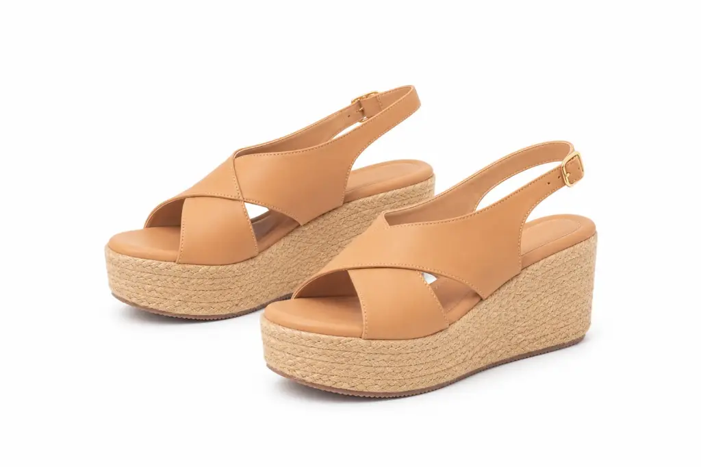 Sandalias de cuña color camel.webp