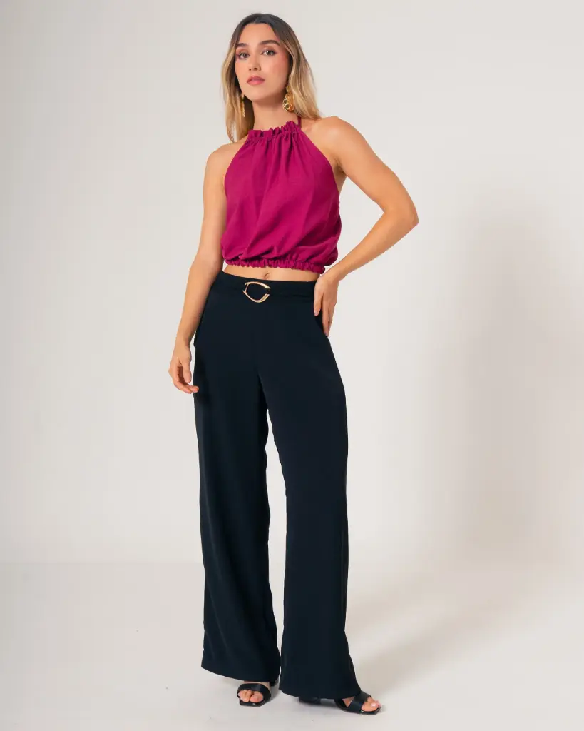 Pantalón palazo con herraje negro (10707147)
