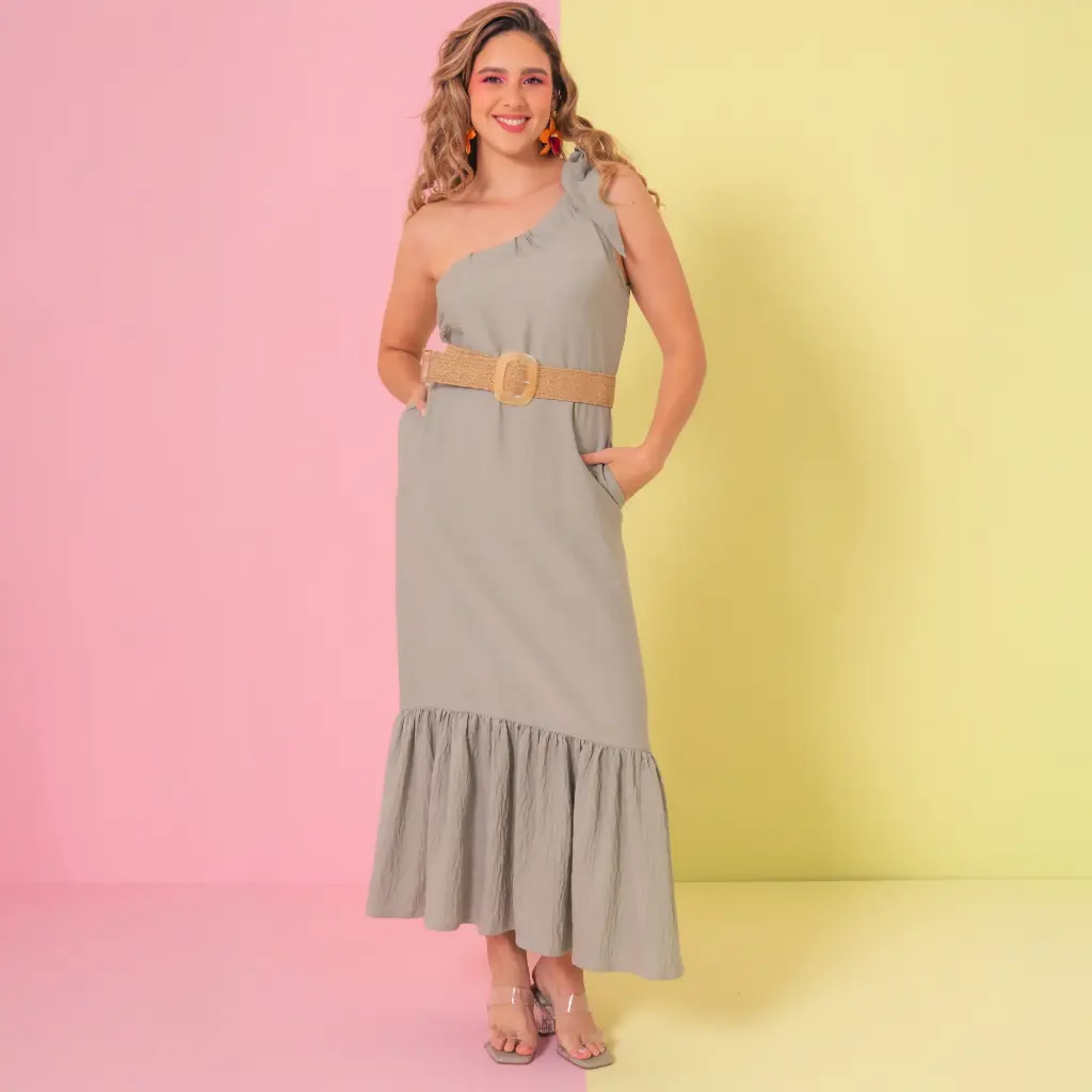 Vestido largo bolero anudado en el hombro