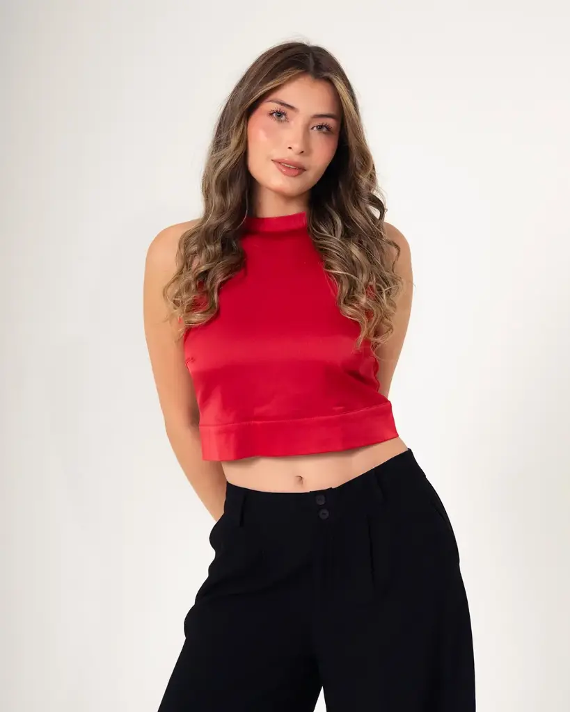 Blusa escote alto espalda descubierta