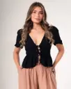 Blusa manga corta pemplum negro (10101576)