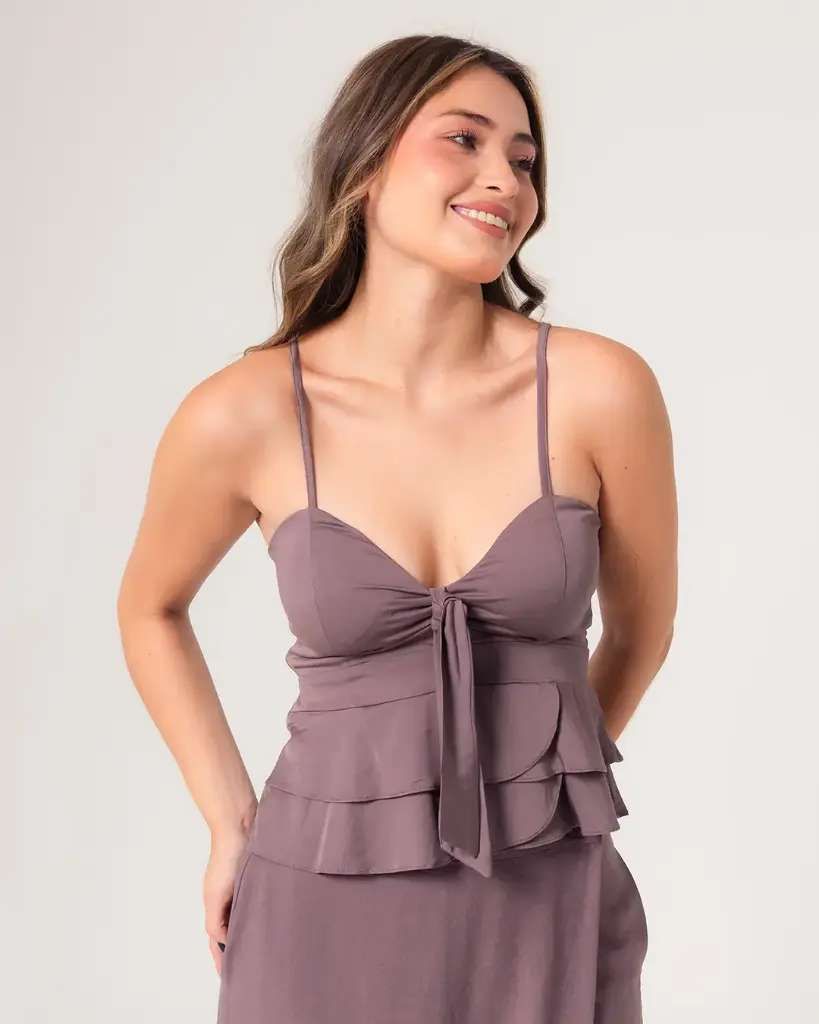 Blusa de tiras amarre en frente moca (10103733)
