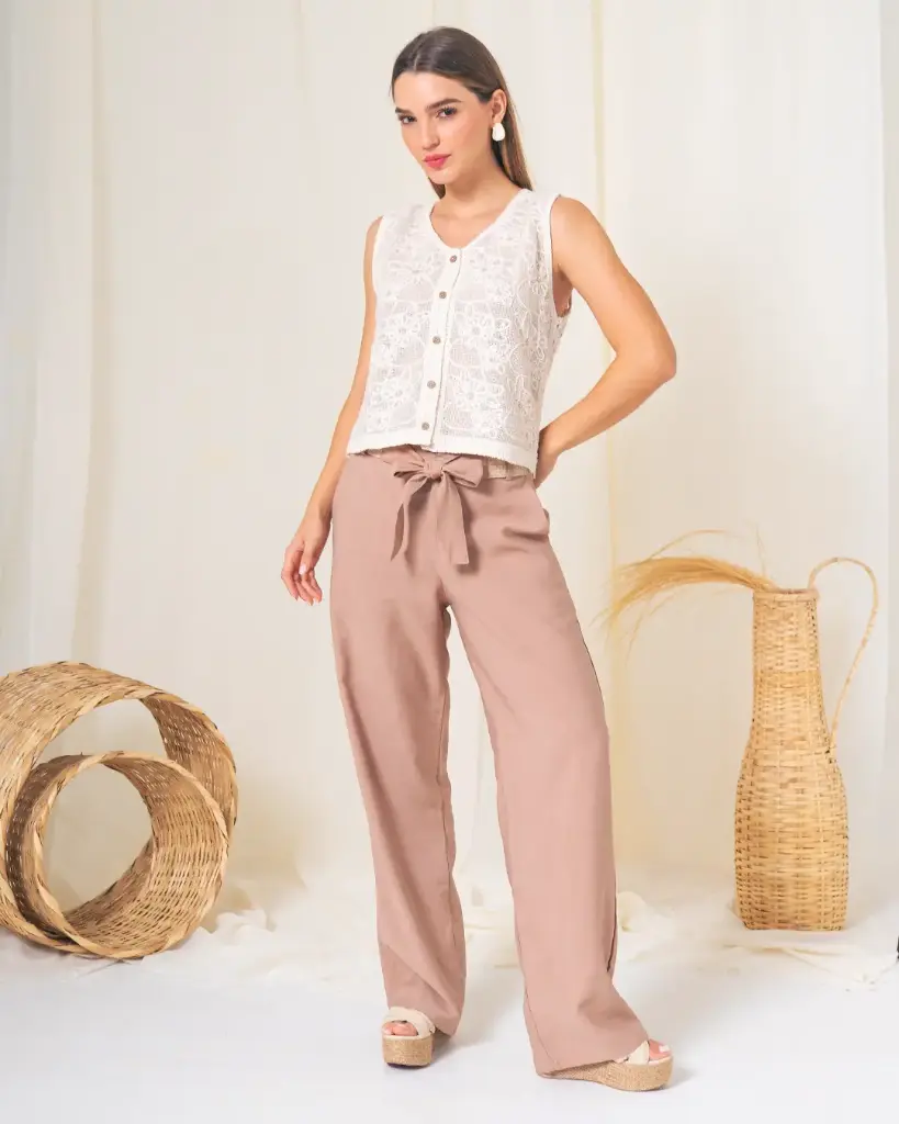 Pantalón recto con correa yute (10730234)