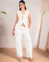 Pantalón tiro alto corte recto beige (S11516)