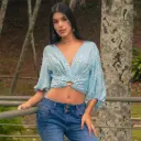 Blusa con abertura y espalda Enresortada azul claro (4296429)