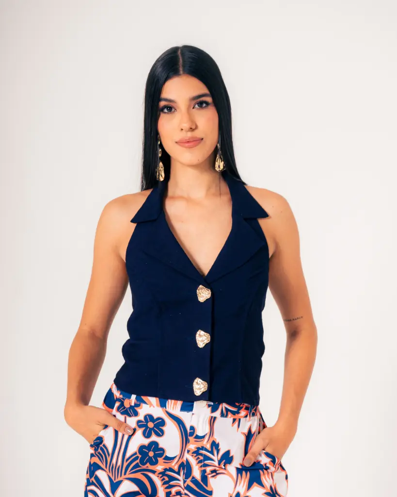 Blusa Halter con Botones azul navy (11710274)
