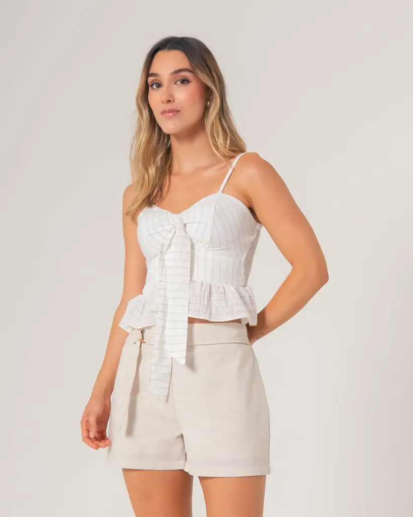 Blusas Peplum Corta con Tirantes Ivory Rayas Cafe (10304124)