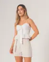 Blusas Peplum Corta con Tirantes Ivory Rayas Cafe (10304124)