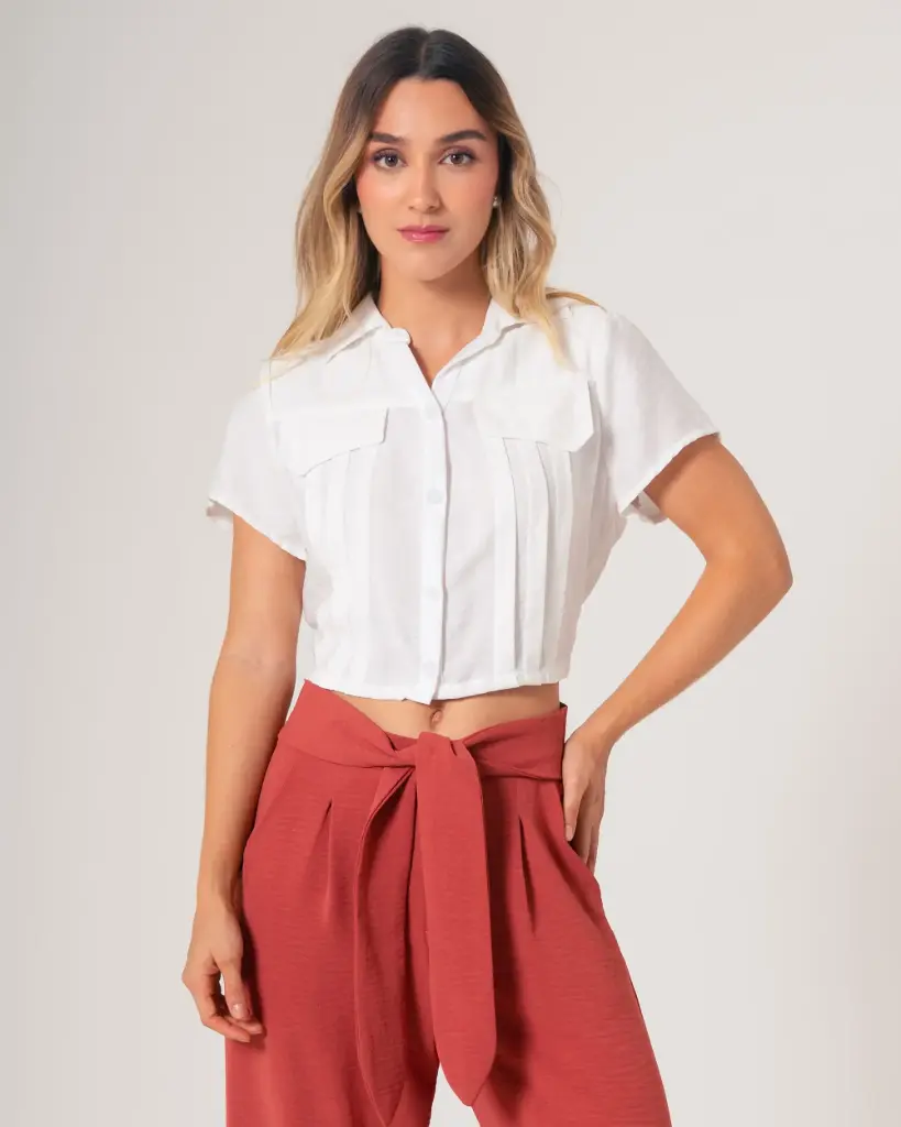 Camisa Corta con Nudo Frontal ivory (10201198)