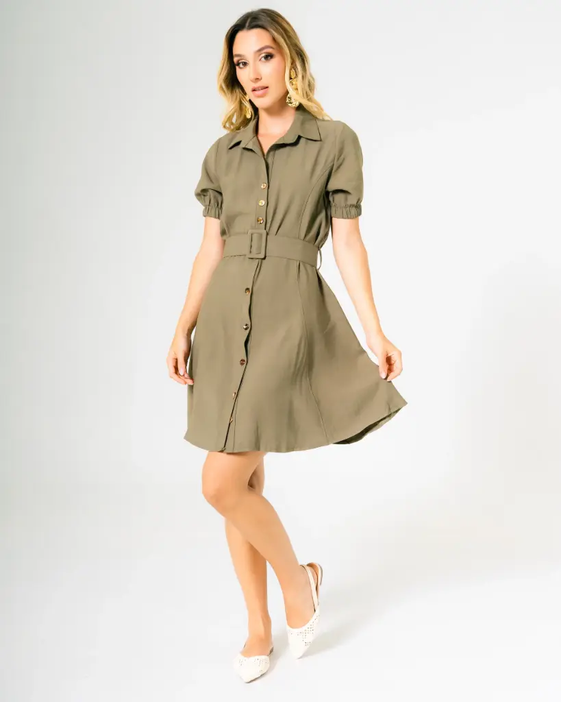 Vestido Corto con Cinturón verde olivo (11207202)