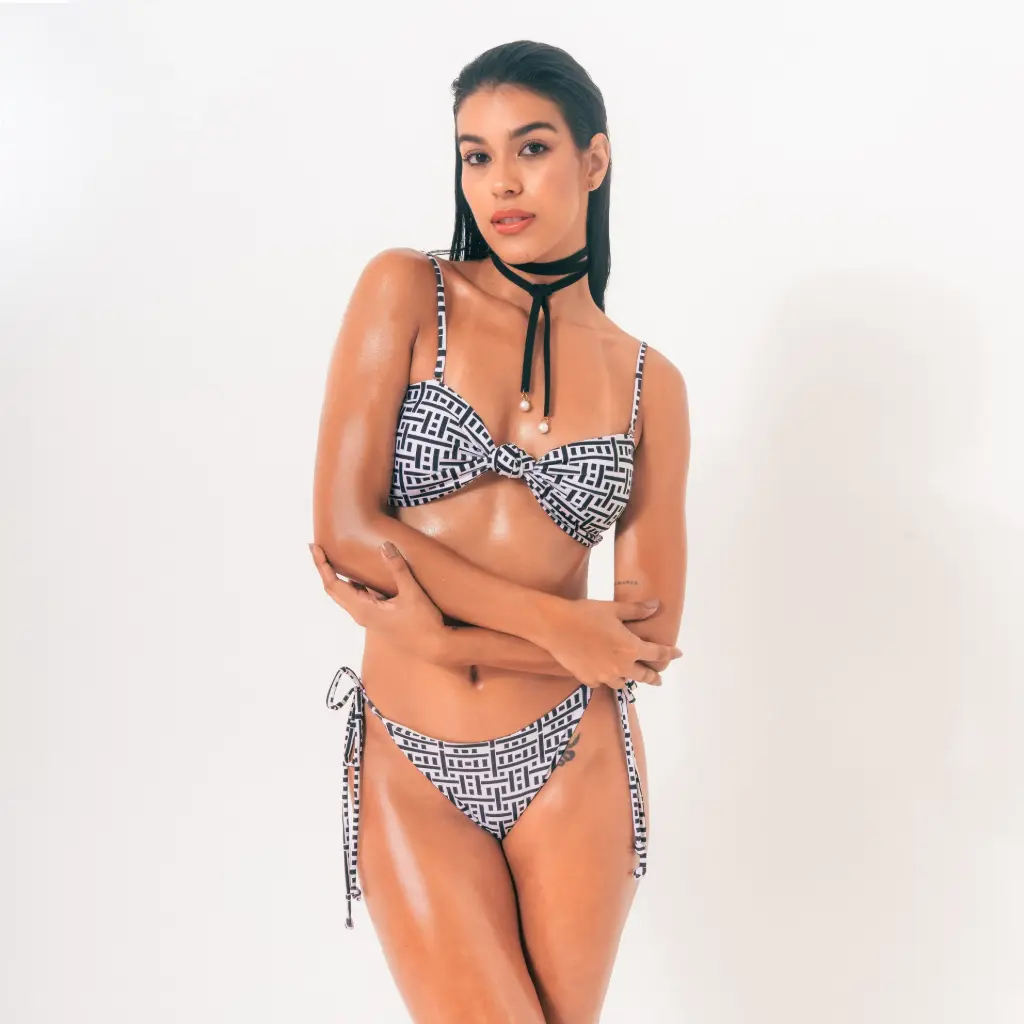 Top de Vestido de Baño Estampado Geométrico (22742)
