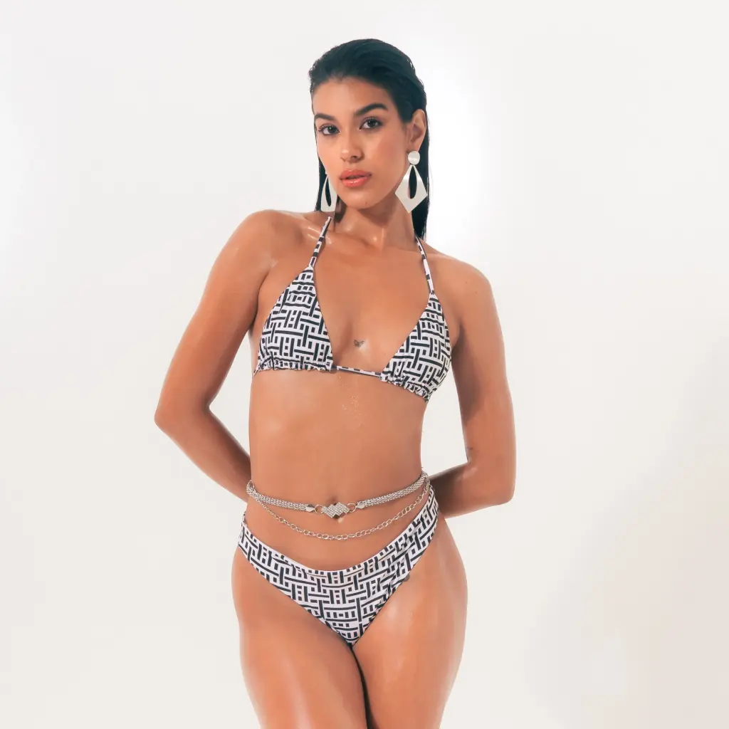 Panty de Vestido de Baño Estampado Geométrico (22742)