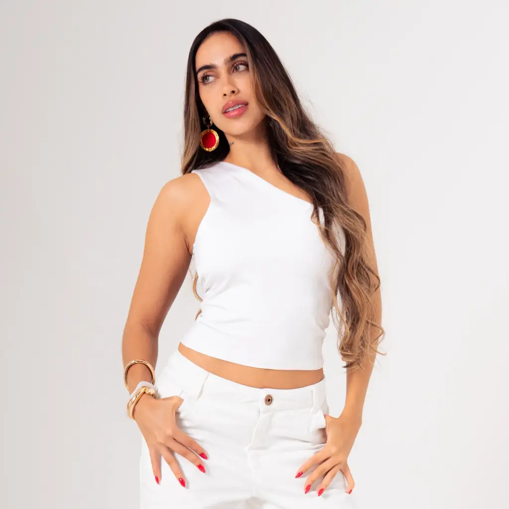 Blusa solo hombro ivory (B-136)