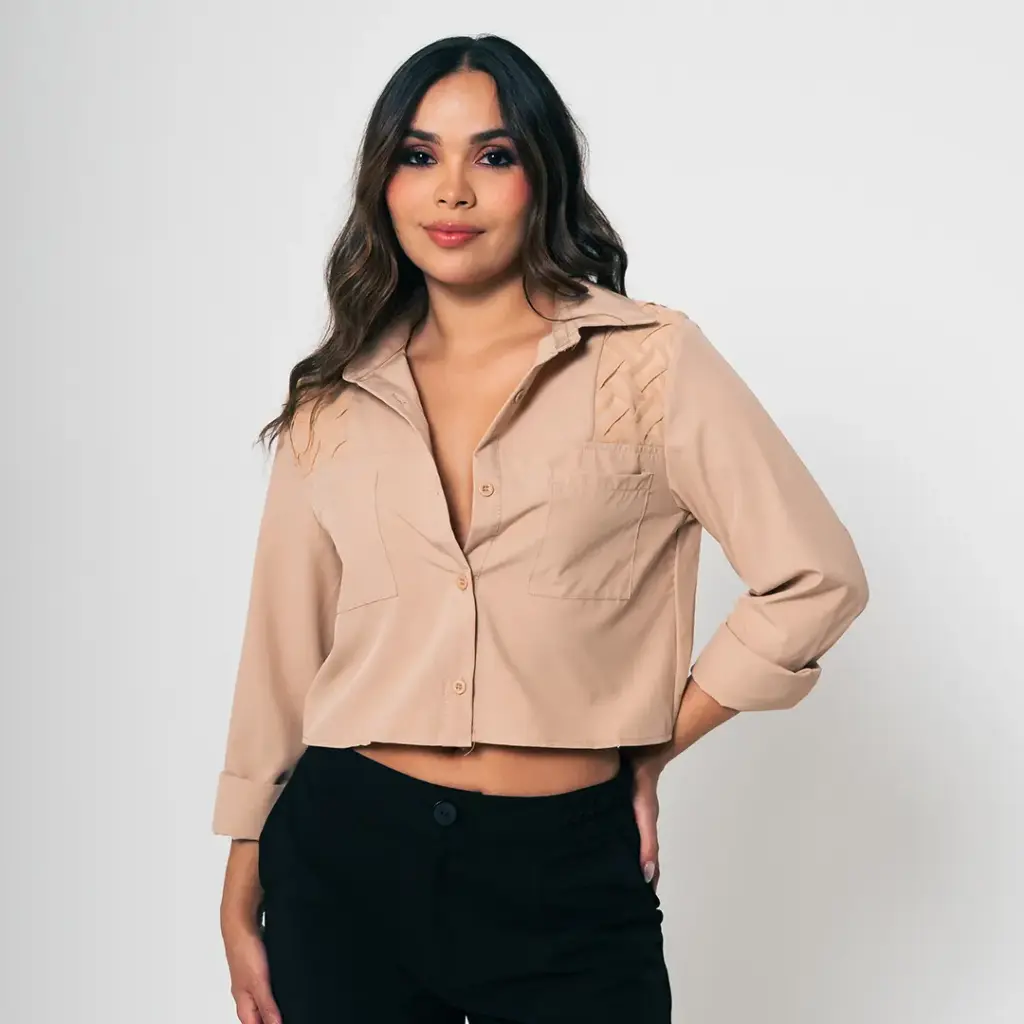 Camisera manga larga combinada camel