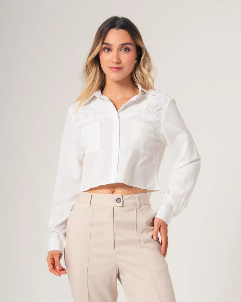 Camisera manga larga combinada blanco