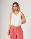 Blusa sisa con escote fruncido y ajuste inferior beige (S11618)