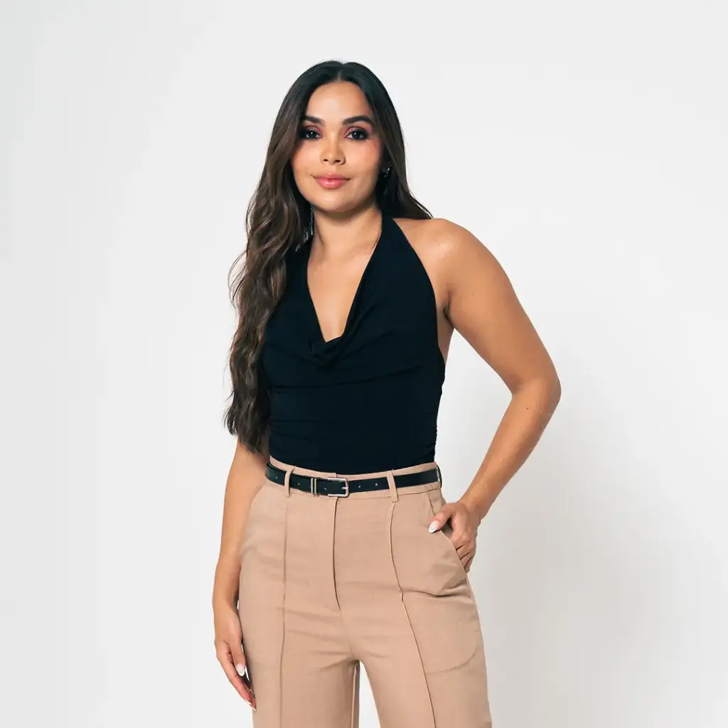 Body haster con drapeado delantero negro (S11698)