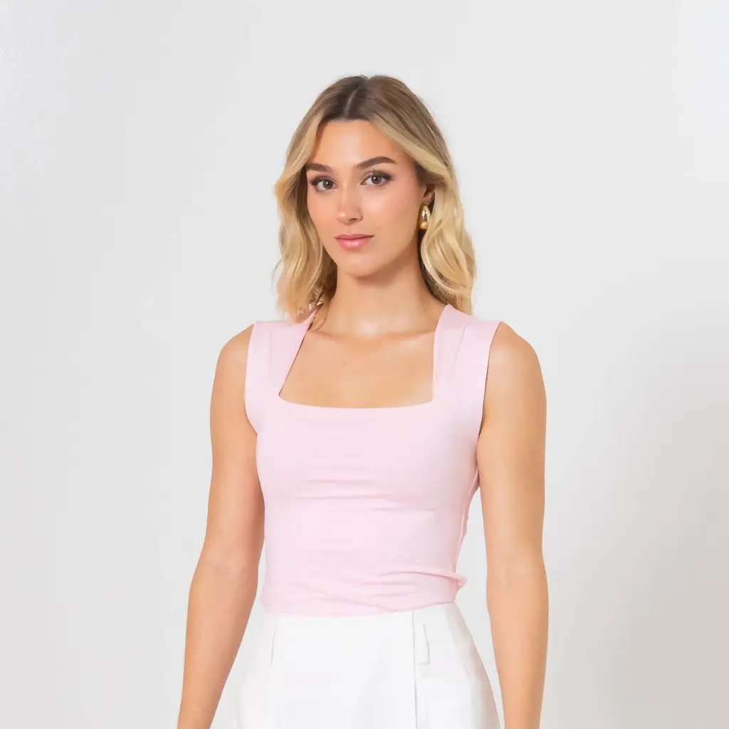 Blusa sisa basica escote cuadrado palo rosa (1966)
