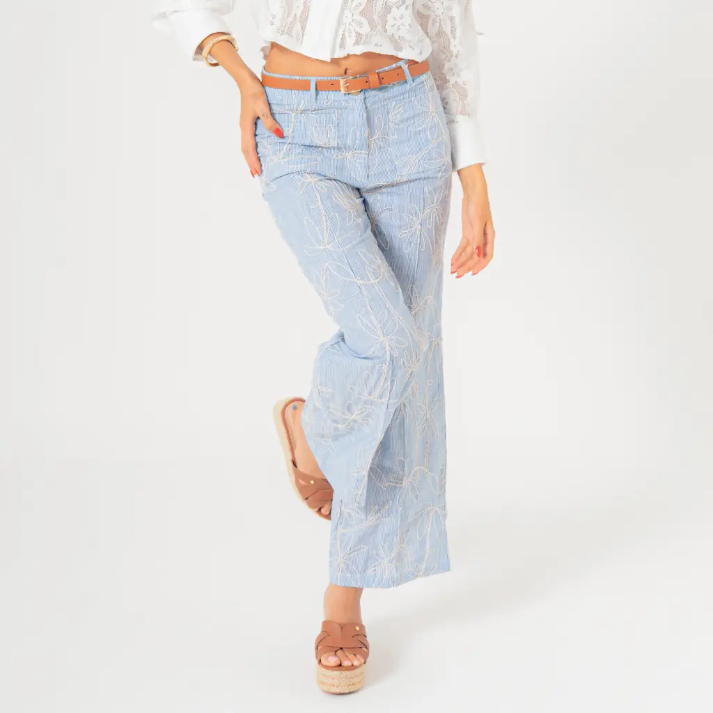Pantalón Wide Leg Tiro Alto con Bolsillos Azul medio (4254216)