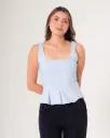 Blusa escote cuadrado con peplum azul medio (2077)