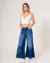 Jean Culote  Estampado Bota Ancha  azul medio (J018)