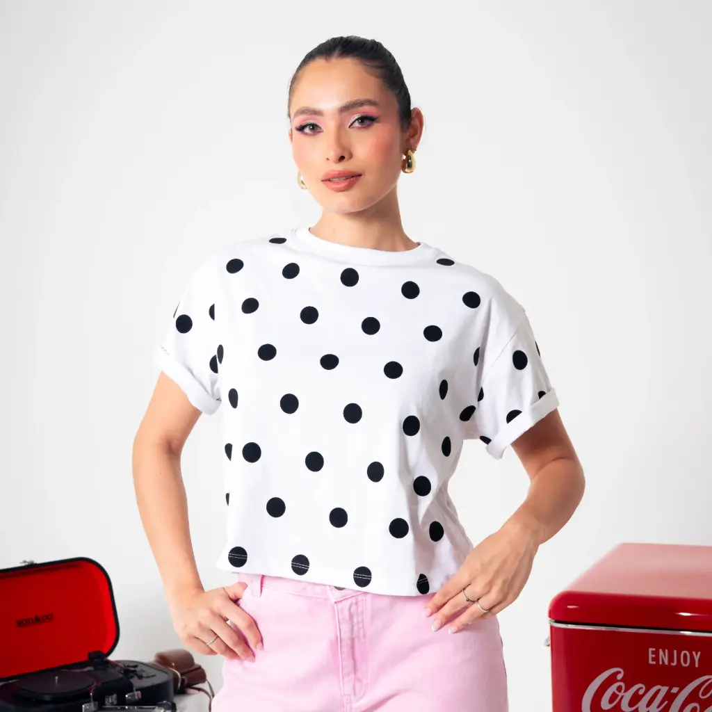 Camiseta blanca Lunares negro