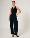 Pantalon bota recta pretina doblada negro (S10974)