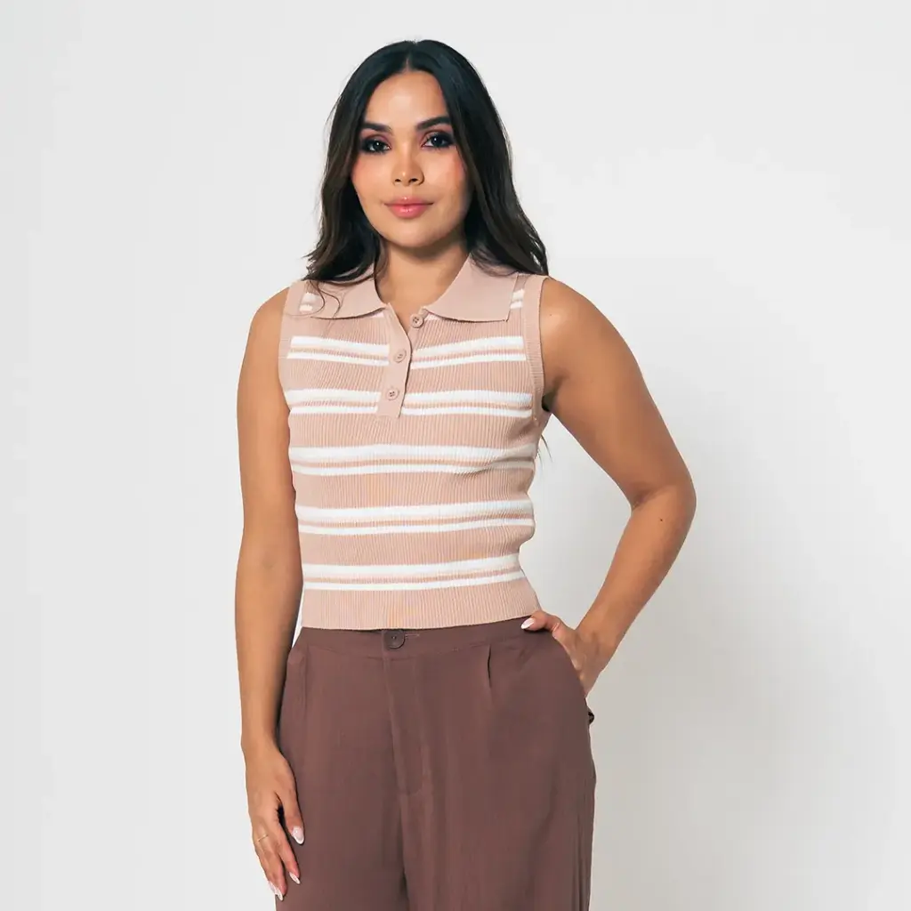 Blusa Tejida Rayas camelXblanco