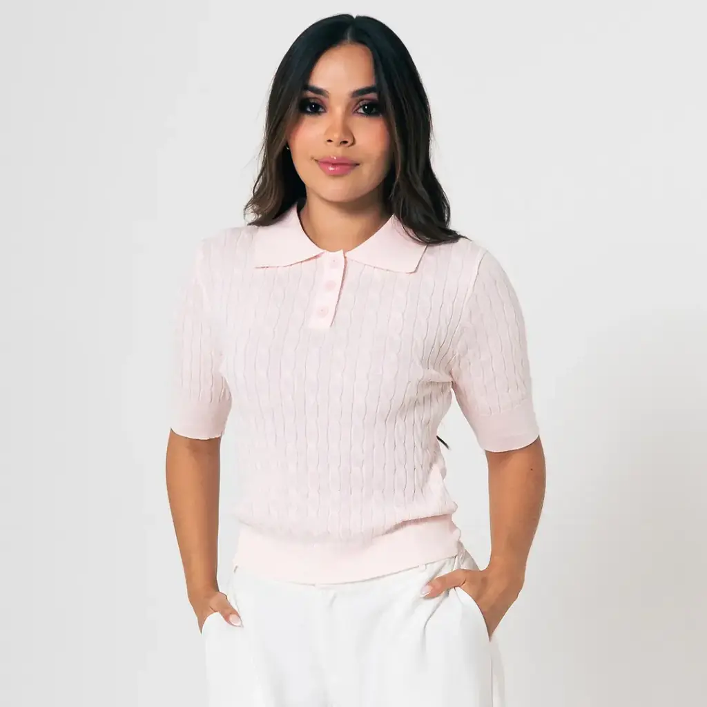 Blusa Tejida Cuello Polo rosado