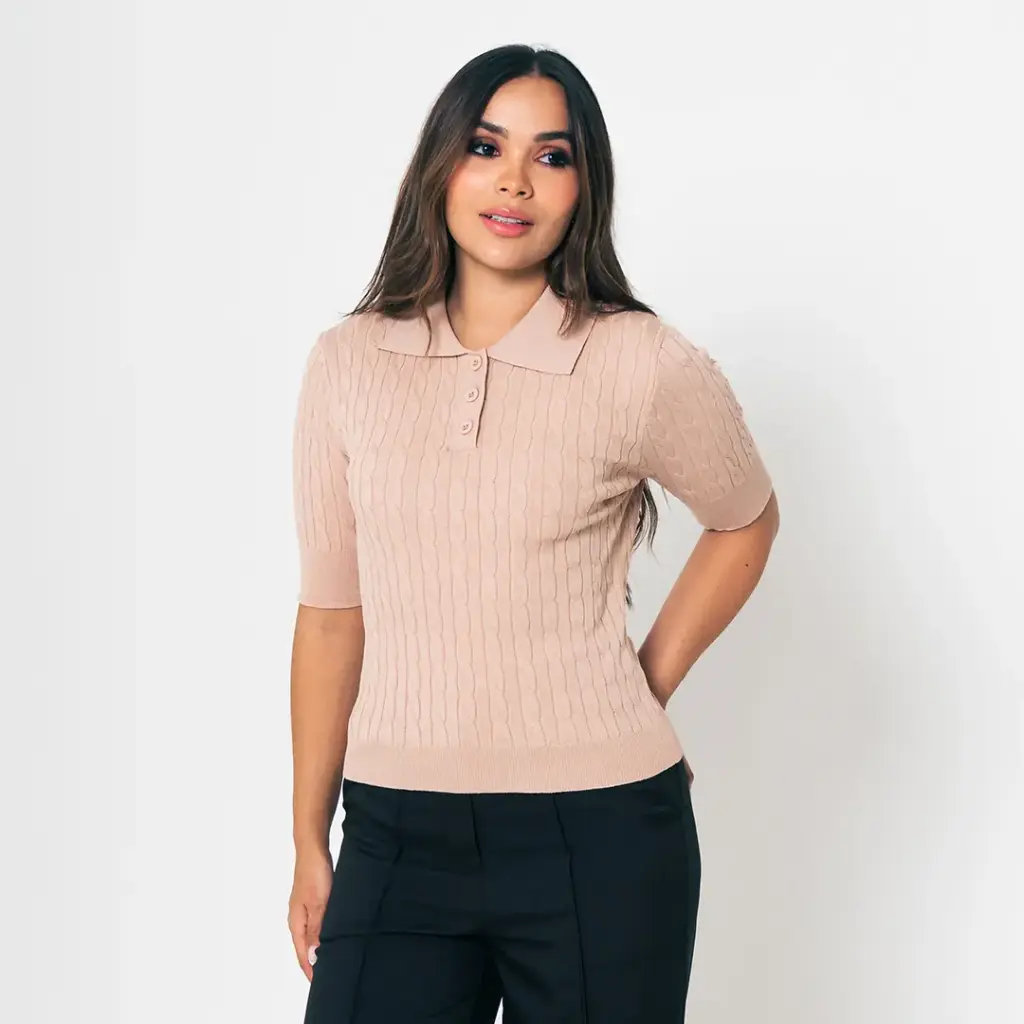Blusa Tejida Cuello Polo camel