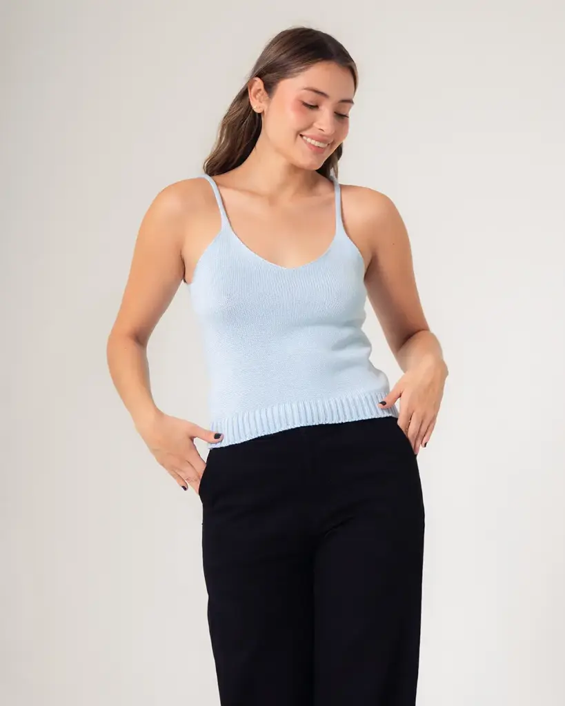 Blusa tiras tejida azul pastel (BL2273)