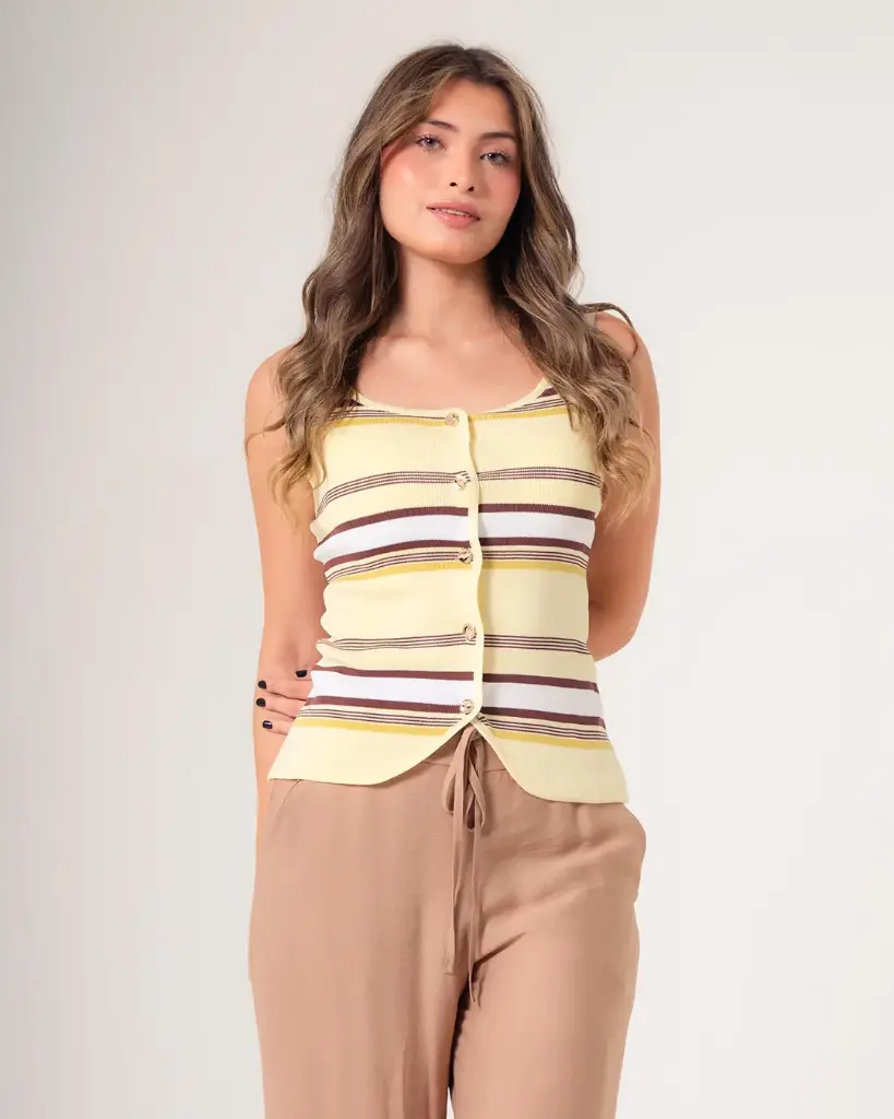 Blusa corta de tiras con diseño de rayas horizontales amarillo combinado