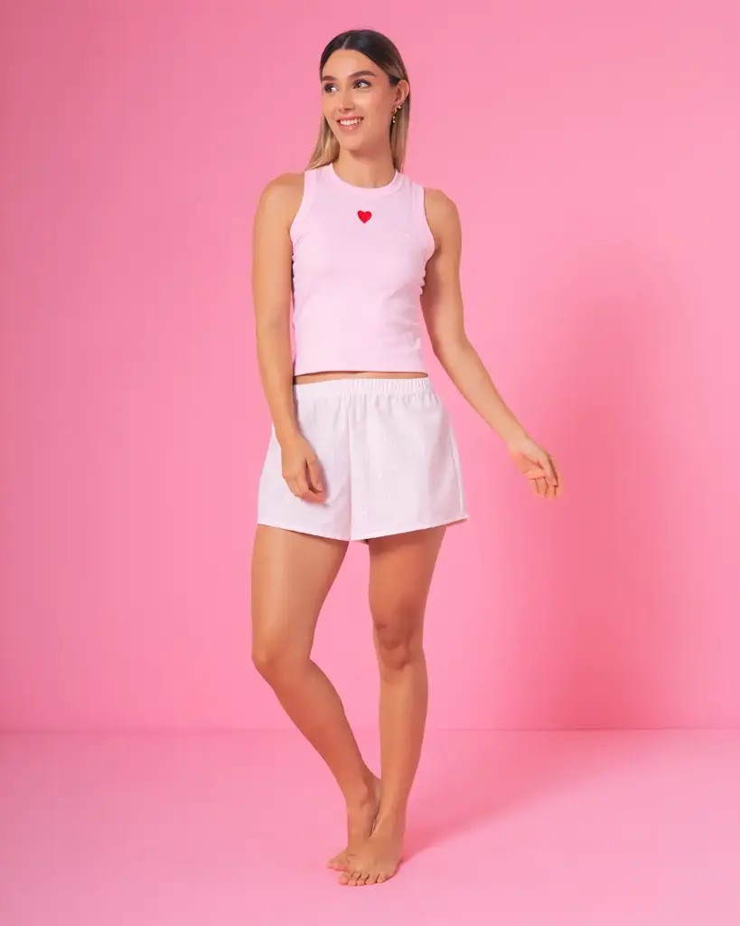 Set de pijama blusa-short. Corazon rojo (1572/3054)