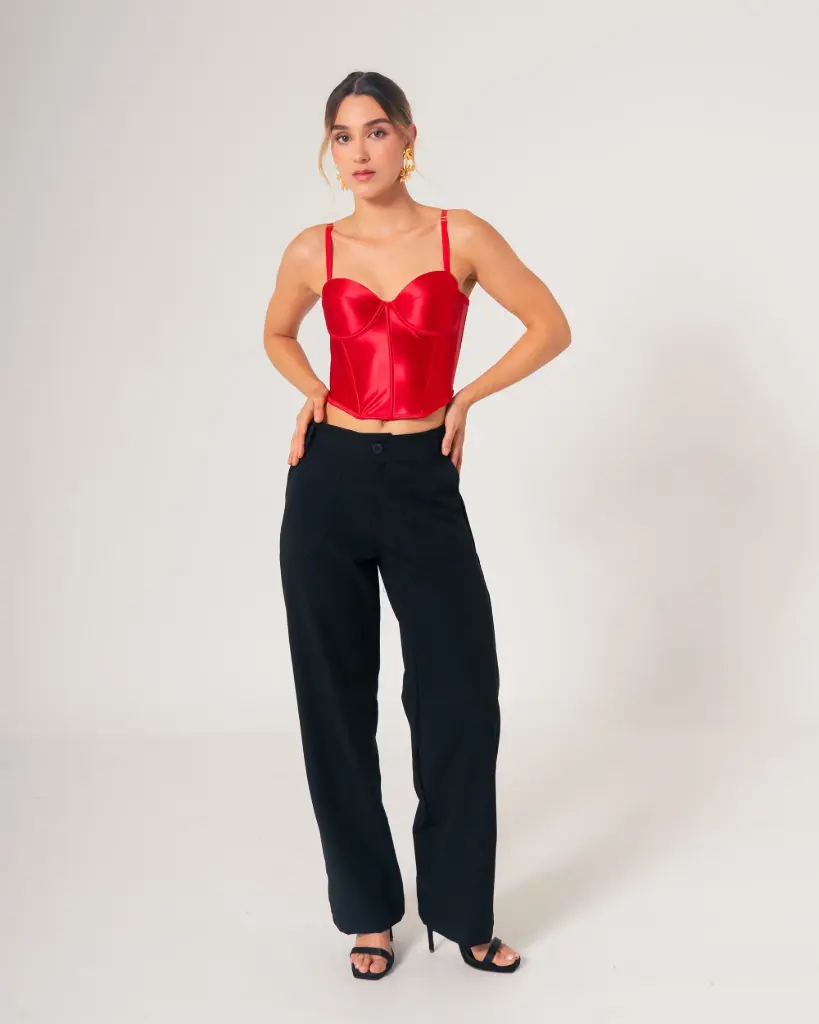 Blusa tipo Corsé con copa y corte ROJO OSCURO (ISABEL)
