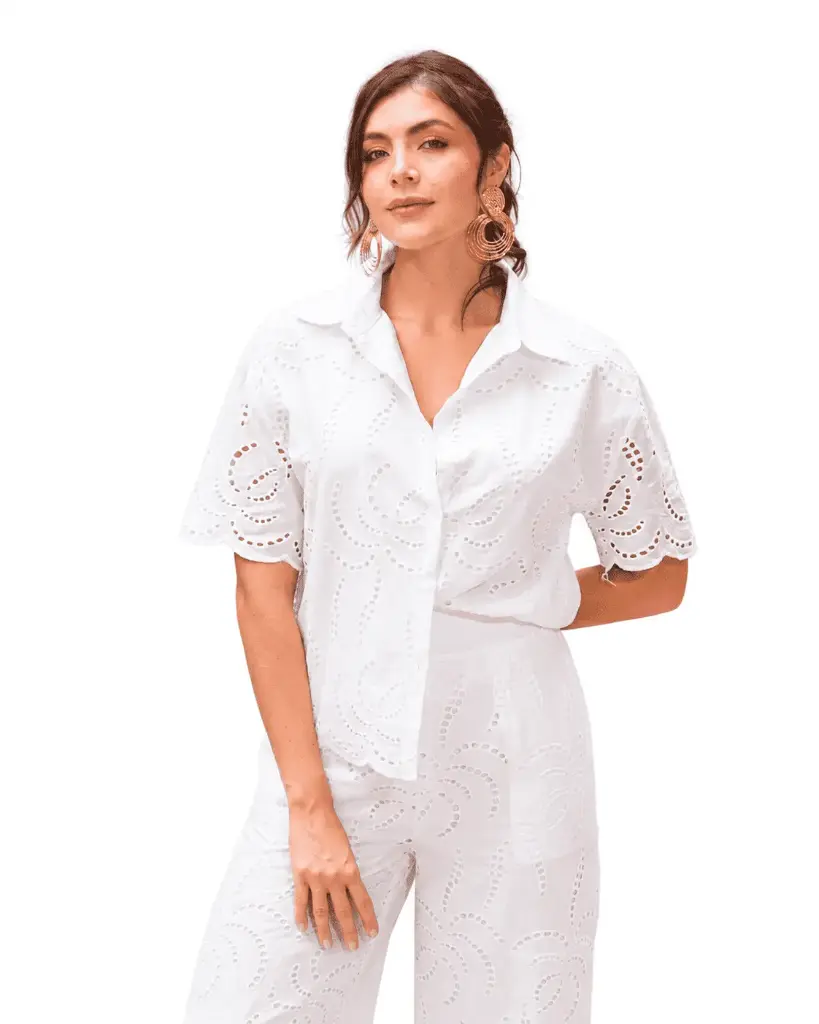 Blusa Calada con Cuello y Botones Blanca