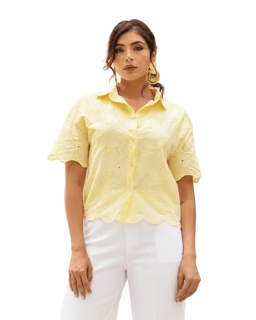 Blusa Calada de Manga Corta Amarilla