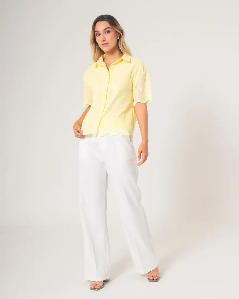 Blusa Calada de Manga Corta Amarilla