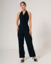 Body cuello halter drapeado NEGRO (K21813)