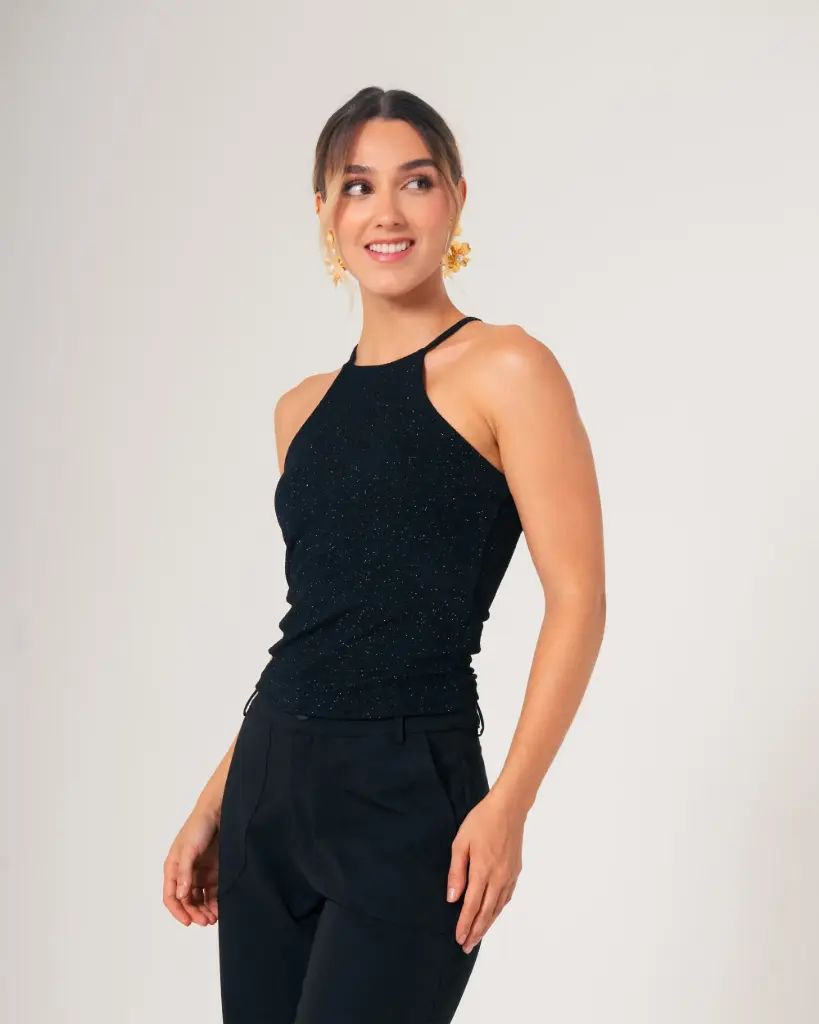 Blusa cuello halter tiras NEGRO (K22116)