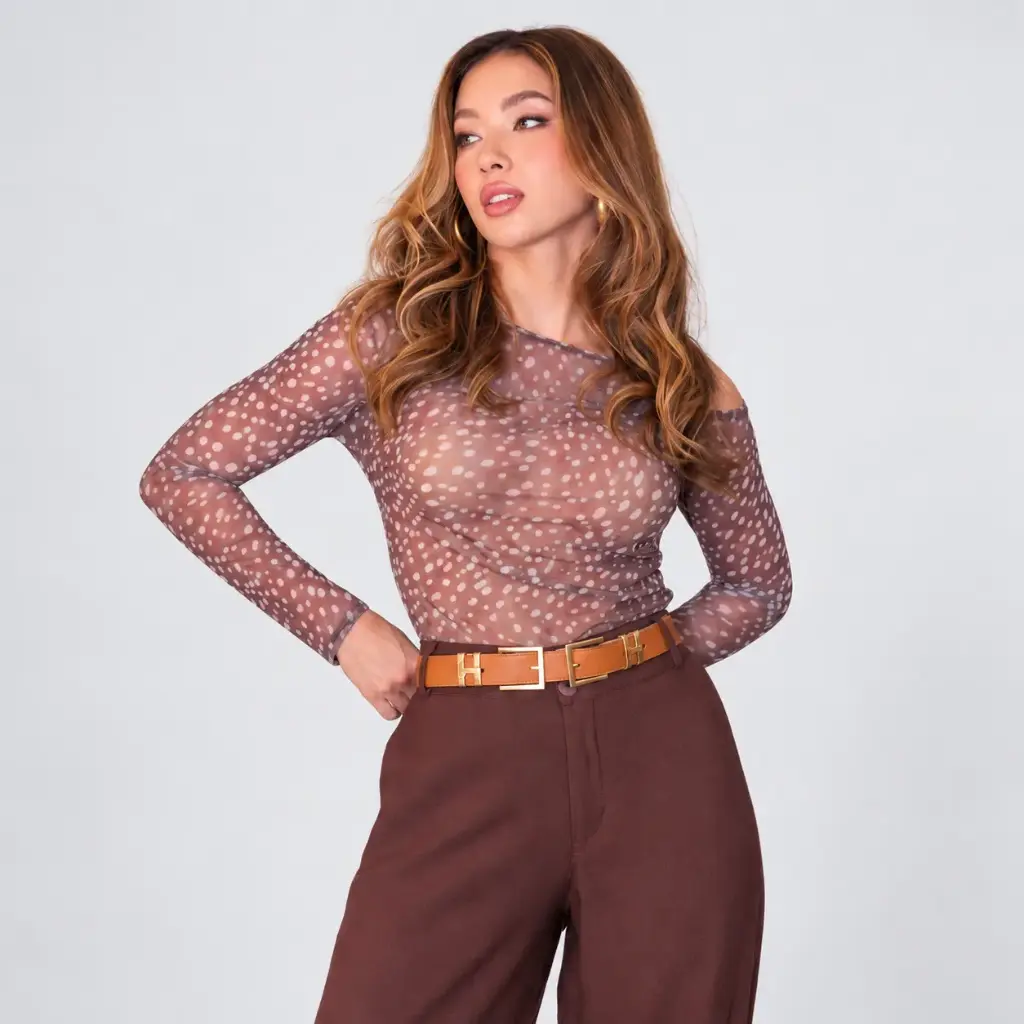 Body en mesh manga larga CAFÉ BAMBI (BODY-33 )
