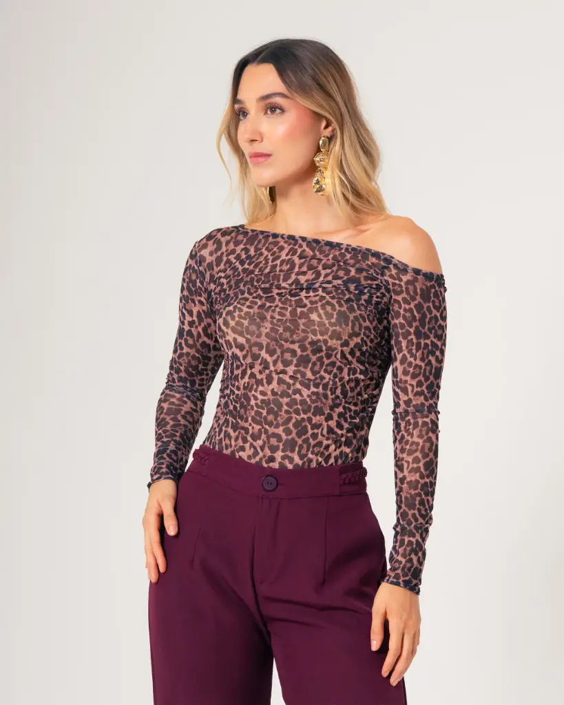 Body en mesh manga larga ANIMAL LEOPARDO (BODY-33)