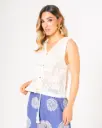 Chaleco tejido calado con botones beige