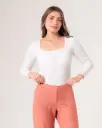 Body manga larga con escote cuadrado blanco