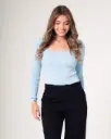 Body manga larga con escote cuadrado azul