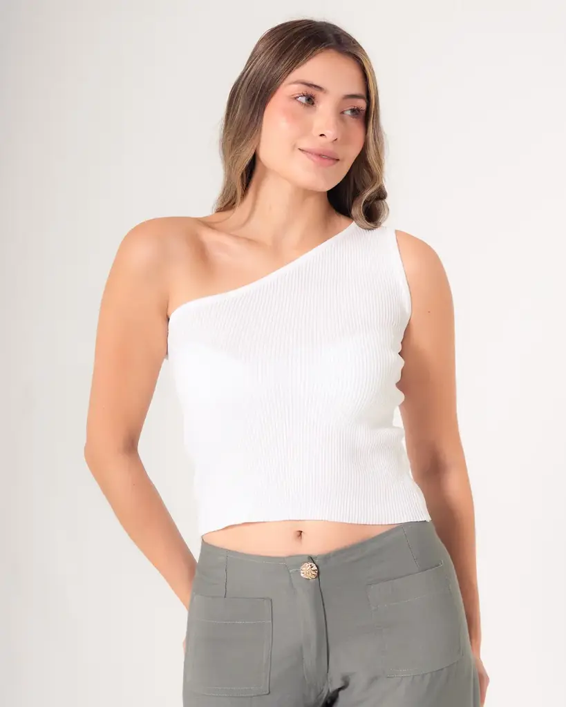 Blusa asimétrico de un hombro blanco
