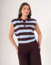 Blusa tipo polo tejido a rayas azul*café