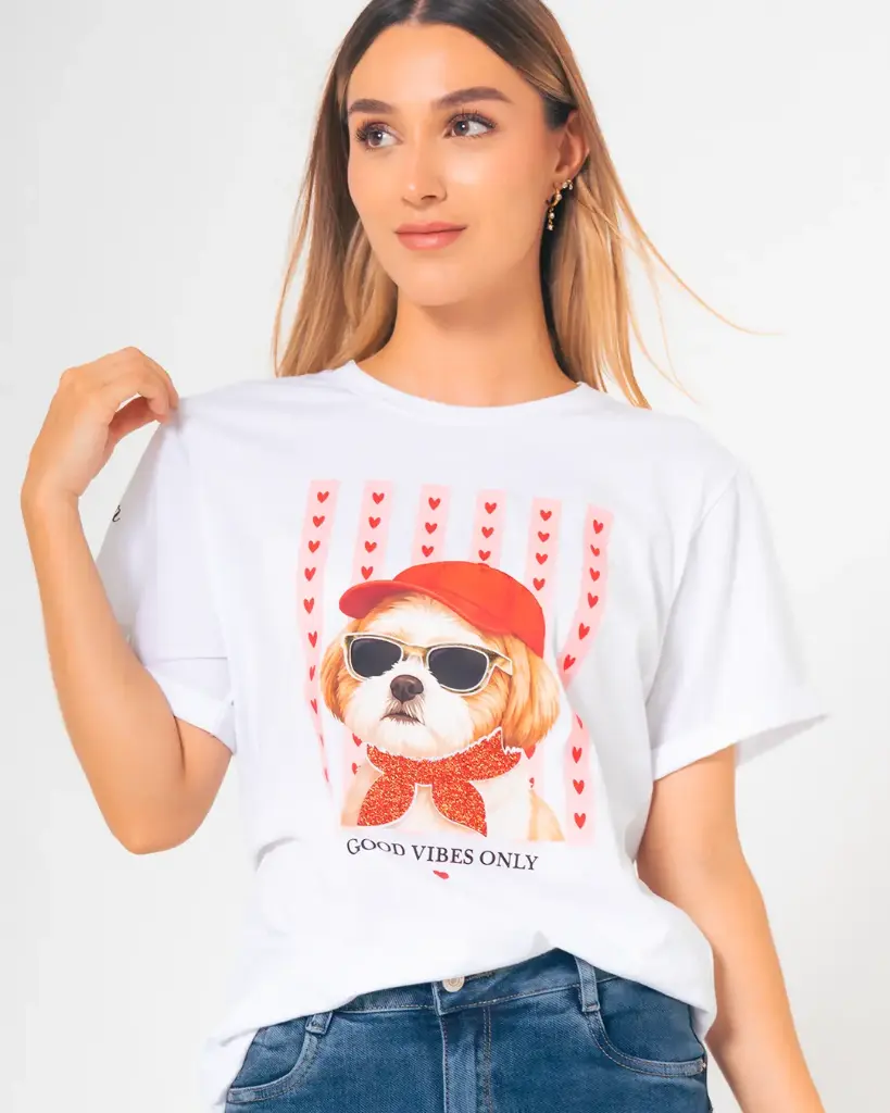 Camiseta corazones shih tzu BLANCO