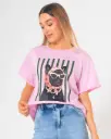 Camiseta rayas con frenchie ROSA