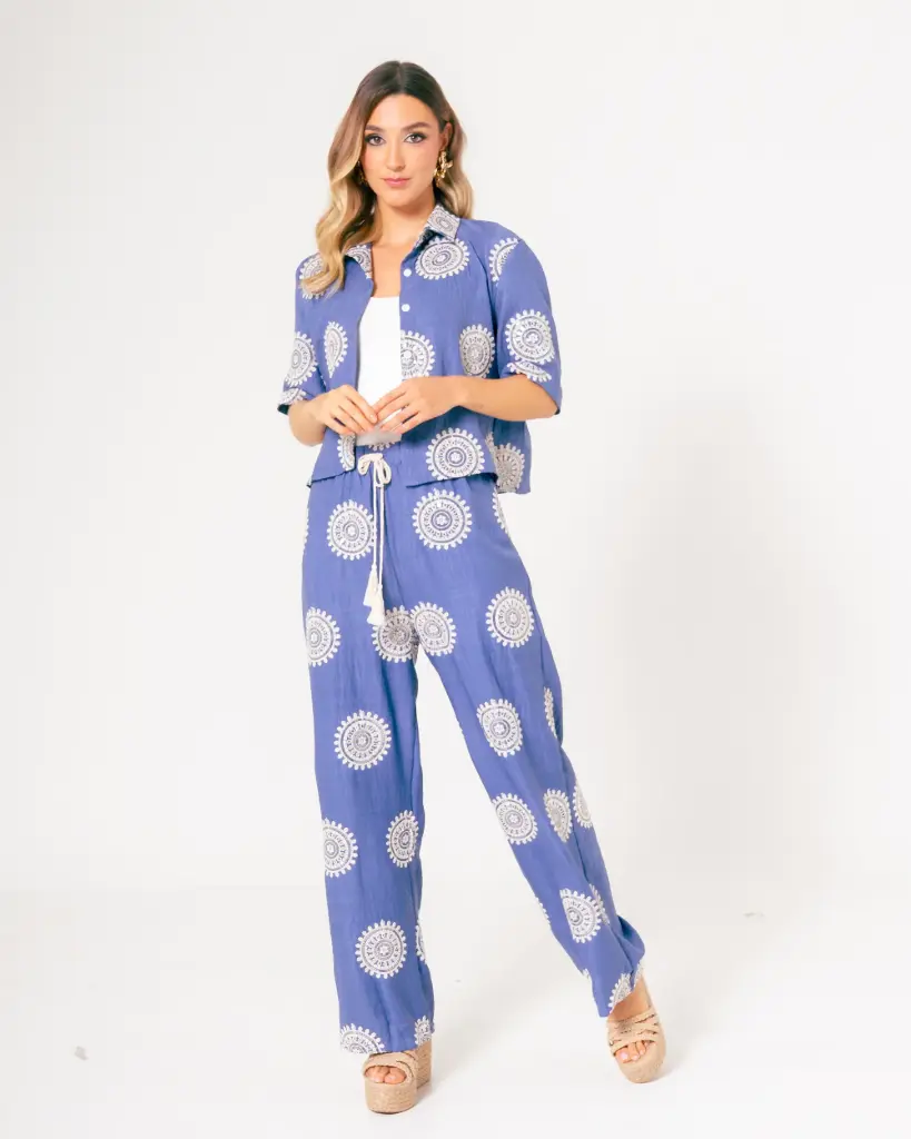 Pantalón con elástico en cintura con detalles bordados Jeans 