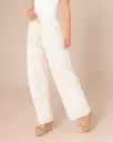 Pantalón con elástico en cintura con detalles bordados Beige  